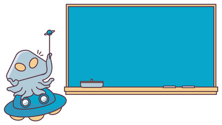 It is an illustration of a cute alien lecturer on a UFO.のイラスト素材