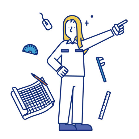 It is an illustration of a woman who works as a mechanical designer.のイラスト素材