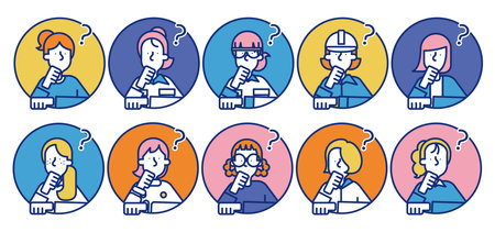 It is a simple icon set A that women of various occupations are wondering.のイラスト素材