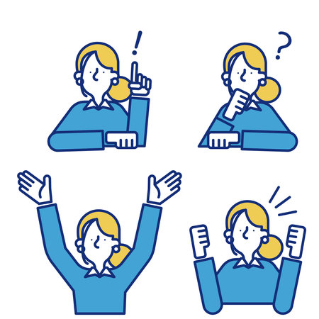 It is a simple icon set (H) of a casual woman.のイラスト素材