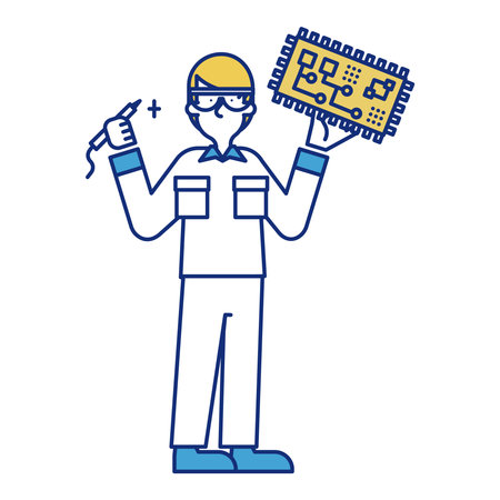 It is an illustration of a man who takes a job as an electronic circuit designer.のイラスト素材