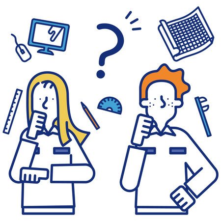 It is an illustration of a man and a woman who work as mechanical designers.のイラスト素材