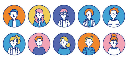 It is a simple icon set B (circular) of men and women of various occupations.のイラスト素材