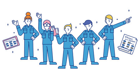 It is an illustration of a man and a woman working in manufacturing technology.のイラスト素材
