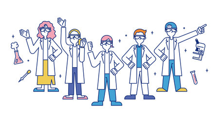 It is an illustration of a man and a woman doing research using a test tube.のイラスト素材