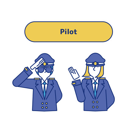 It is an illustration of a set (upper body) of men and women engaged in piloting.のイラスト素材