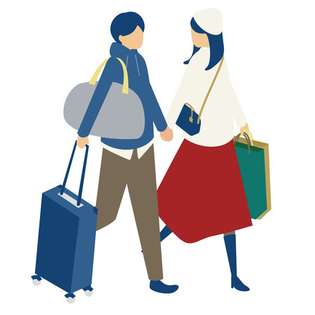 It is an illustration of a couple going on a trip at Christmas.のイラスト素材