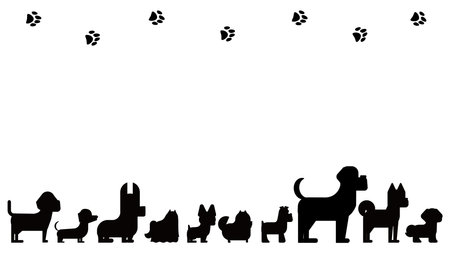 It is an illustration of a set (frame) of dog silhouettes.のイラスト素材