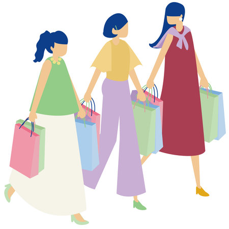 It is an illustration of female friends who enjoy shopping.のイラスト素材