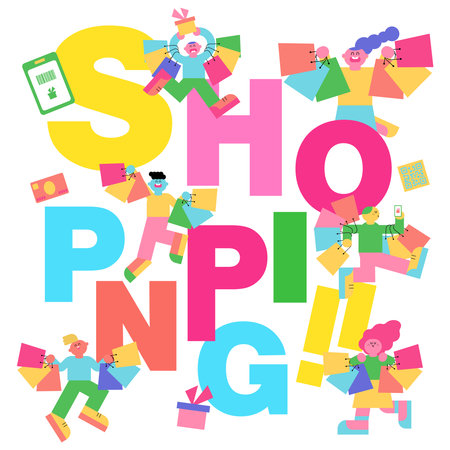 This is an illustration of a set of people enjoying shopping.のイラスト素材