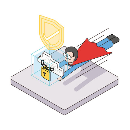 This is an isometric illustration of a cloud that is completely secure and protected.のイラスト素材