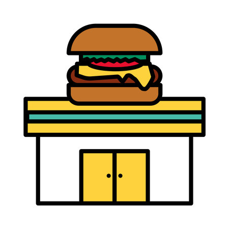 This is a simple line drawing illustration of a hamburger shop.のイラスト素材