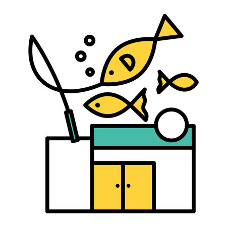 This is a simple line drawing illustration of an aquarium store.のイラスト素材