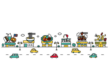 This is an illustration of simple line drawing roadside shop icon set B.のイラスト素材