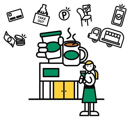 A simple line drawing illustration of a cafe.のイラスト素材