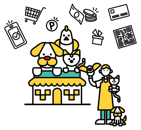 A simple line drawing illustration of a pet shop.のイラスト素材