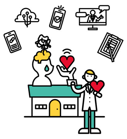 This is a simple line drawing illustration of a mental clinic.のイラスト素材
