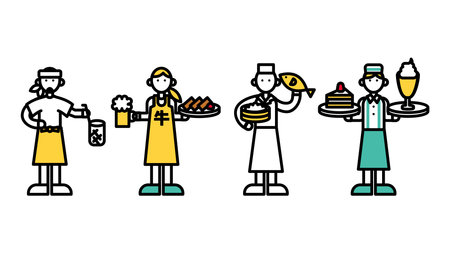 This is a simple line drawing of a person (C) who works at a restaurant.のイラスト素材