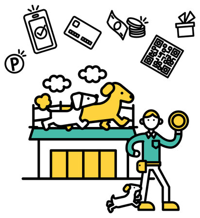 A simple line drawing illustration of a pet shop.のイラスト素材