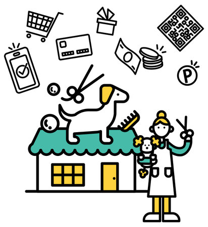 A simple line drawing illustration of a pet shop.のイラスト素材