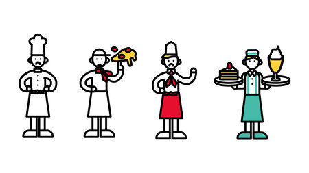This is a simple line drawing of a person (B) who works at a restaurant.のイラスト素材