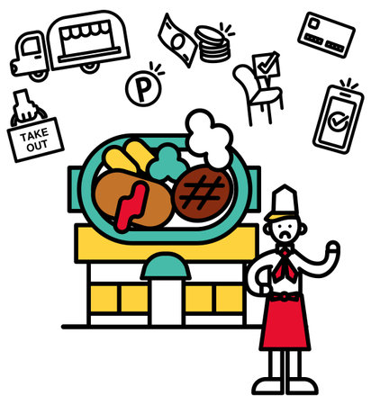 This is a simple line drawing illustration of a family restaurant.のイラスト素材