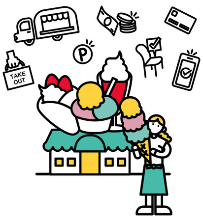 A simple line drawing of an ice cream shop.のイラスト素材