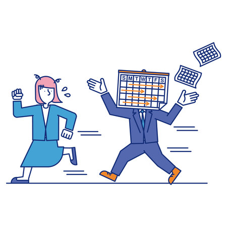 This is an illustration of a busy female businessperson with a deadline approaching.のイラスト素材
