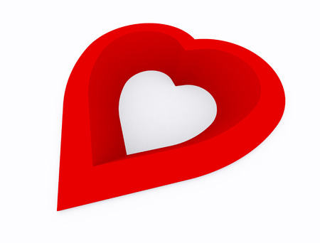 Heart abstract,hole of heart red color on white background,3d perspectiveの写真素材