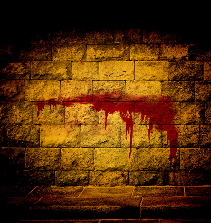blood on the brick wall abstract backgroundの写真素材