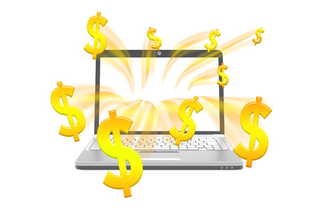 money rush from laptop notebook,gold money abstractの写真素材