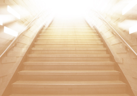 tunnel Staircase going up to the light,abstract soft light with sepia monotoneの写真素材