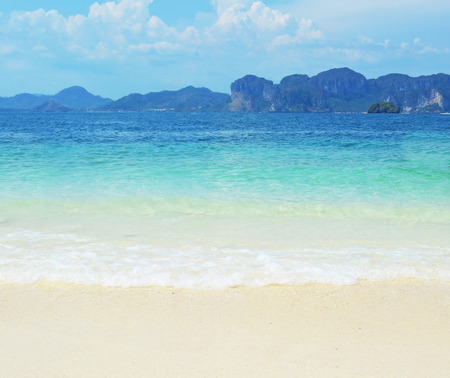 beach and sea with mountain backgroundの写真素材