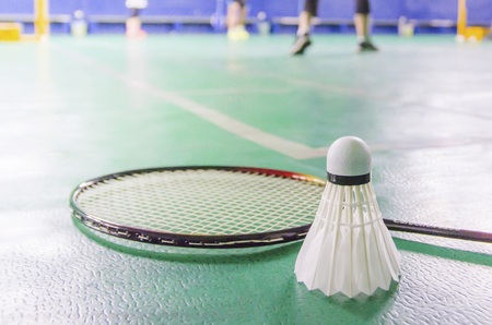 badminton court with shuttlecockの写真素材