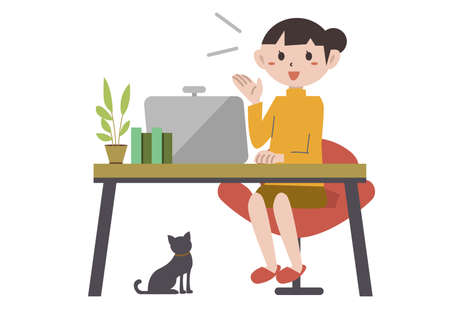 A woman who teleworks at homeのイラスト素材
