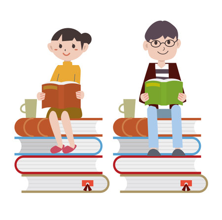 Young people  Reading Bookのイラスト素材