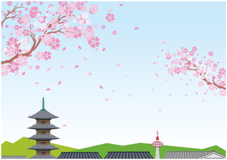Kyoto Scenery Spring Cherry Blossomsのイラスト素材