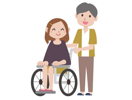Young woman and man in wheelchairのイラスト素材