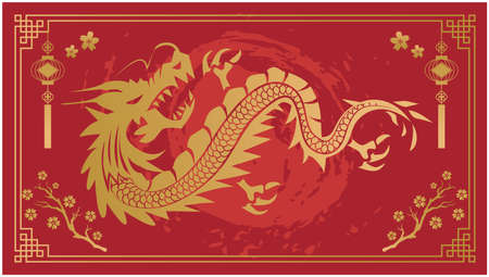 Chinese frame background thumbnail image sizeのイラスト素材