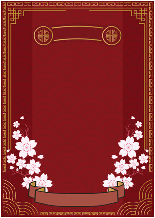 Japanese style retro frame cherry blossomsのイラスト素材