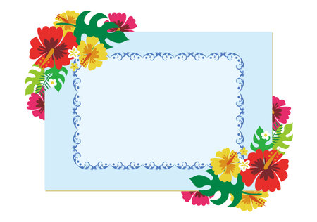 Hibiscus Wooden Frameのイラスト素材