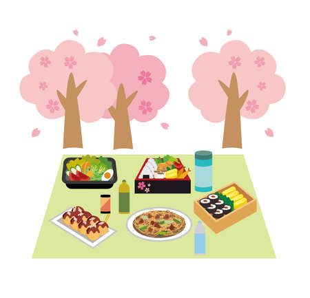 Spring Cherry Blossom Viewing Lunch Mealのイラスト素材