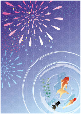 Summer Fireworks Goldfish Backgroundのイラスト素材