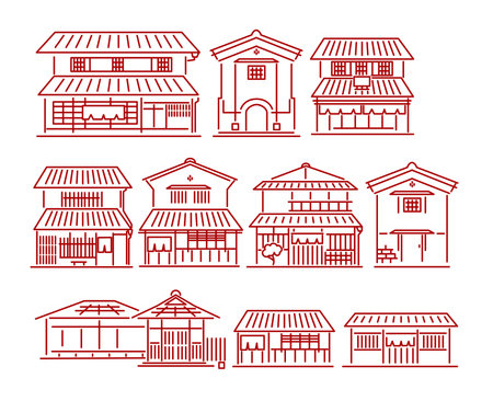 Icon set of Japan houses and old folk housesのイラスト素材