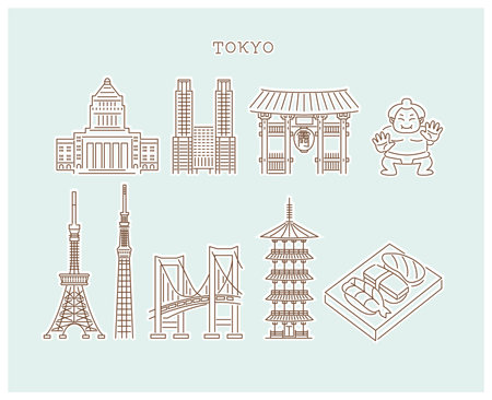 Tokyo famous tourist destination  icon setのイラスト素材