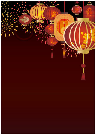 Chinese style lantern ornament frame frame backgroundのイラスト素材
