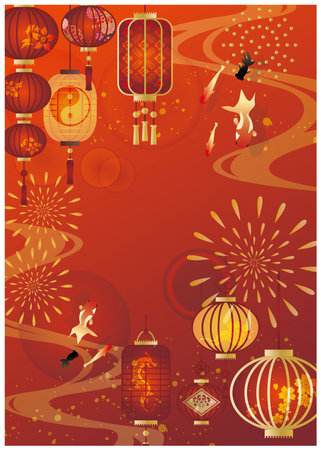 Chinese style lantern ornament frame frame backgroundのイラスト素材