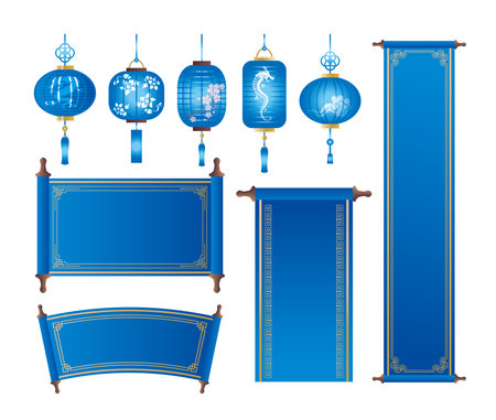 Chinese style lantern ornament frame frame backgroundのイラスト素材