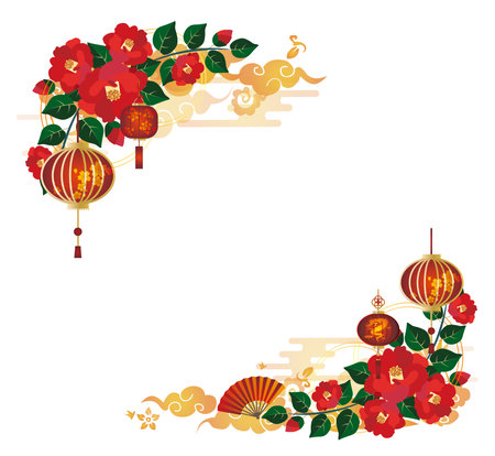 Chinese style lantern ornament frame frame backgroundのイラスト素材