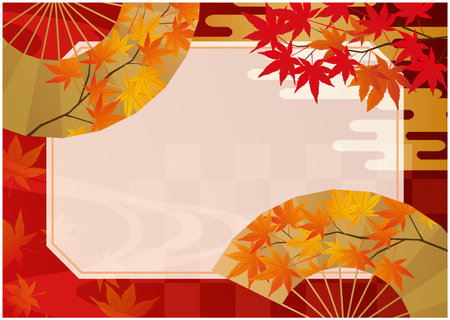 Autumn foliage Japanese style frame frame backgroundのイラスト素材
